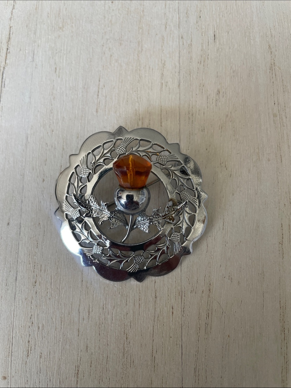 Vintage Silver Scottish Floral Thistle Brooch - 1950s signed
